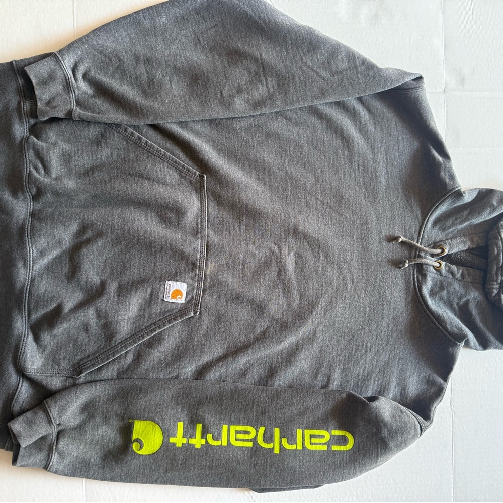 Carhartt Gray Hoodie with Neon Green Logo